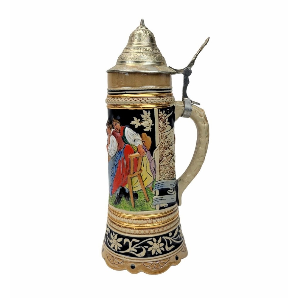 Vintage German Beer Stein w/ Pewter Lid Germany Music Box Lili Marleen 11.5"